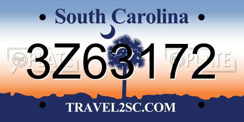 3Z63172 South Carolina License Plate