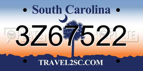 3Z67522 South Carolina License Plate
