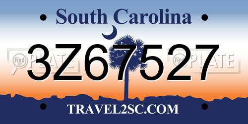 3Z67527 South Carolina License Plate