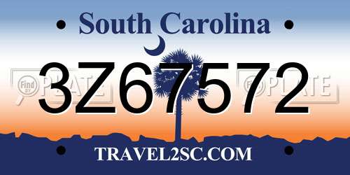 3Z67572 South Carolina License Plate