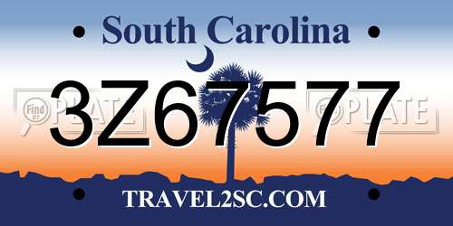 3Z67577 South Carolina License Plate