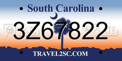 3Z67822 South Carolina License Plate