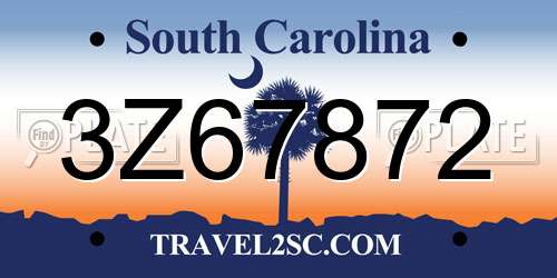 3Z67872 South Carolina License Plate