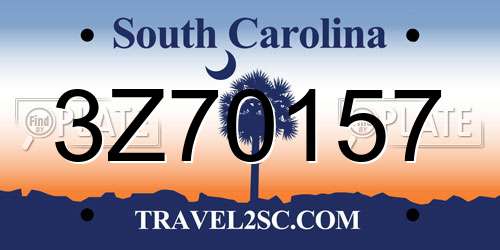 3Z70157 South Carolina License Plate
