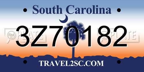 3Z70182 South Carolina License Plate