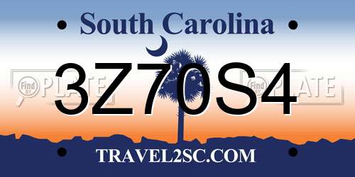 3Z70S4 South Carolina License Plate