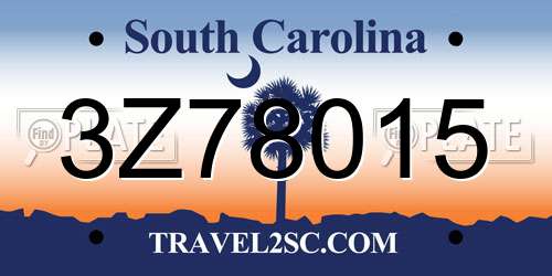 3Z78015 South Carolina License Plate