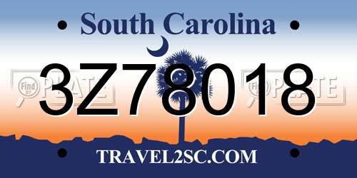 3Z78018 South Carolina License Plate