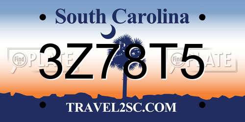 3Z78T5 South Carolina License Plate