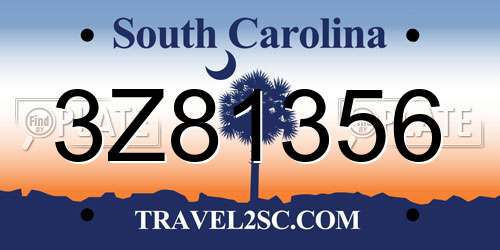 3Z81356 South Carolina License Plate