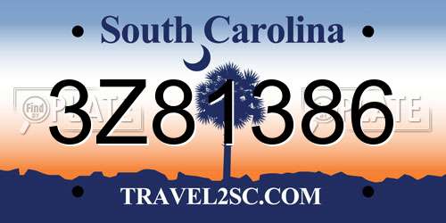 3Z81386 South Carolina License Plate