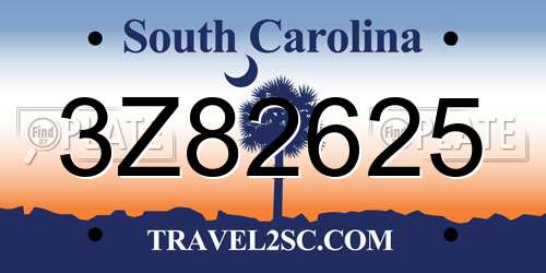 3Z82625 South Carolina License Plate