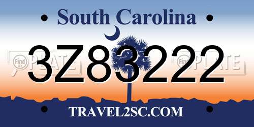 3Z83222 South Carolina License Plate