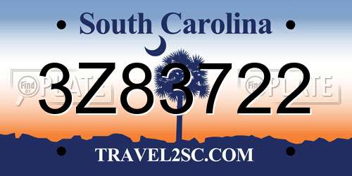 3Z83722 South Carolina License Plate