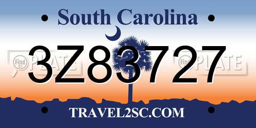 3Z83727 South Carolina License Plate