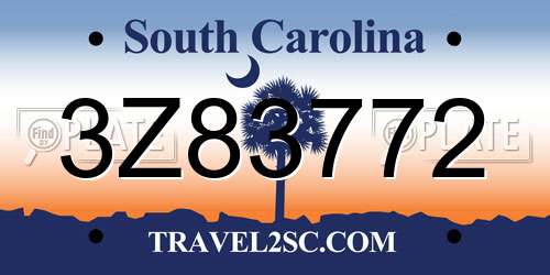 3Z83772 South Carolina License Plate