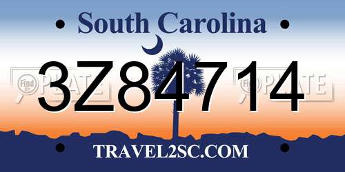 3Z84714 South Carolina License Plate