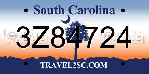 3Z84724 South Carolina License Plate