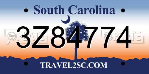 3Z84774 South Carolina License Plate