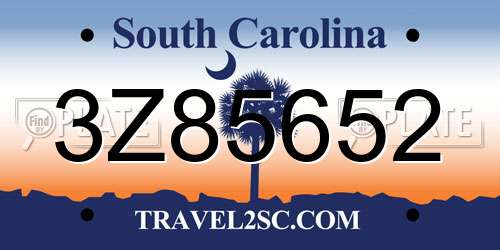 3Z85652 South Carolina License Plate