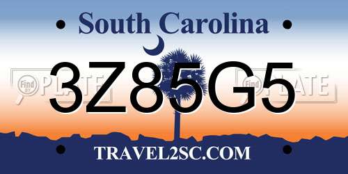 3Z85G5 South Carolina License Plate