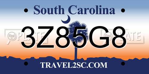 3Z85G8 South Carolina License Plate