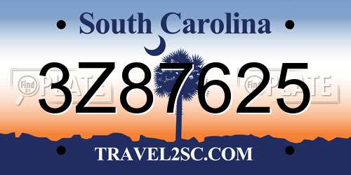 3Z87625 South Carolina License Plate