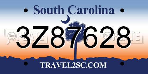 3Z87628 South Carolina License Plate