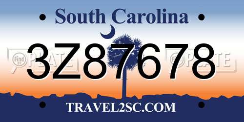 3Z87678 South Carolina License Plate