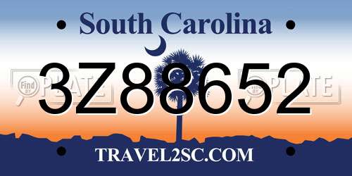 3Z88652 South Carolina License Plate
