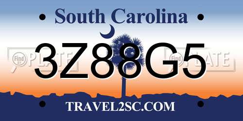 3Z88G5 South Carolina License Plate