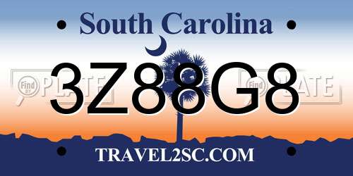3Z88G8 South Carolina License Plate