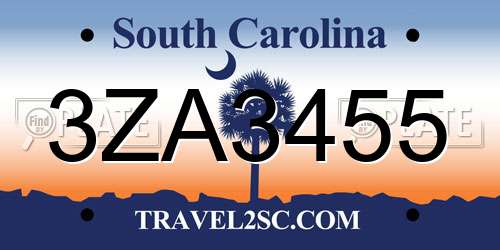 3ZA3455 South Carolina License Plate