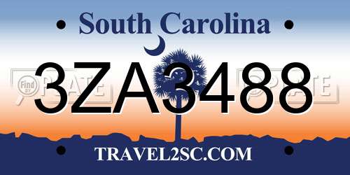 3ZA3488 South Carolina License Plate