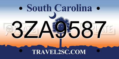 3ZA9587 South Carolina License Plate