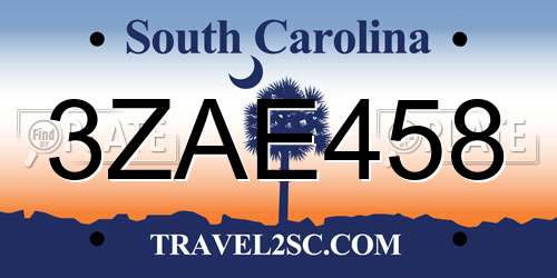 3ZAE458 South Carolina License Plate