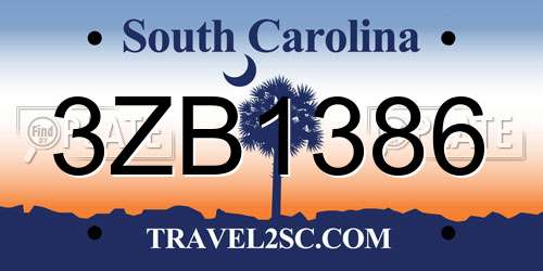 3ZB1386 South Carolina License Plate
