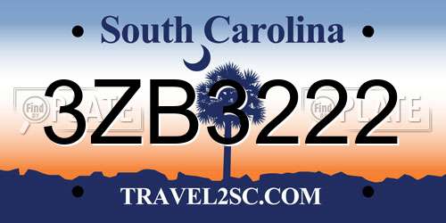 3ZB3222 South Carolina License Plate