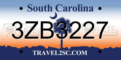 3ZB3227 South Carolina License Plate