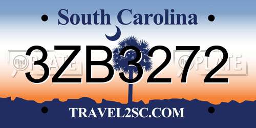 3ZB3272 South Carolina License Plate