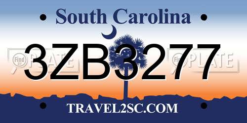 3ZB3277 South Carolina License Plate