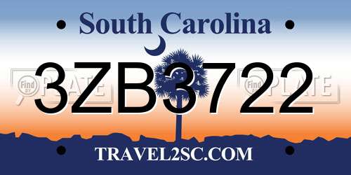 3ZB3722 South Carolina License Plate