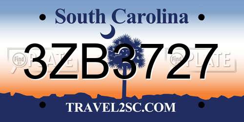 3ZB3727 South Carolina License Plate