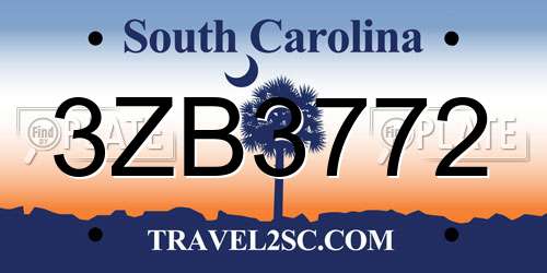 3ZB3772 South Carolina License Plate