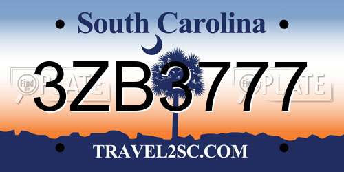 3ZB3777 South Carolina License Plate