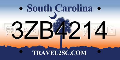3ZB4214 South Carolina License Plate