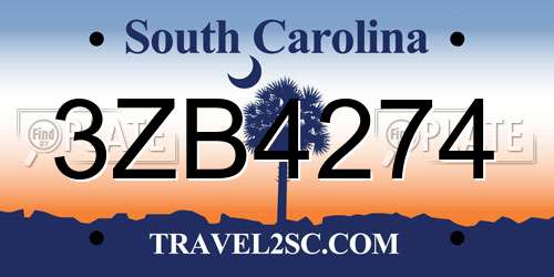 3ZB4274 South Carolina License Plate