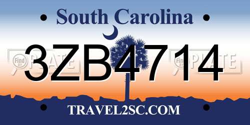3ZB4714 South Carolina License Plate