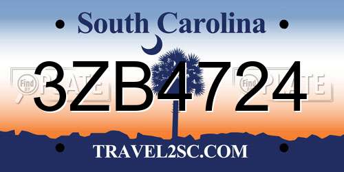 3ZB4724 South Carolina License Plate