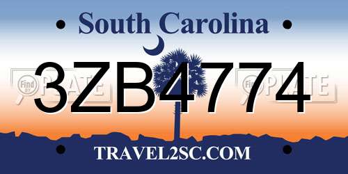 3ZB4774 South Carolina License Plate